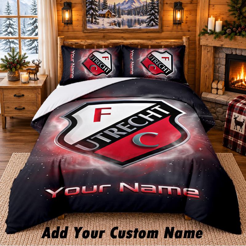 FC Utrecht Pattern Bedding 3Pcs Set Custom Name, Bed Sheet And Pillowcases For Home Bedroom