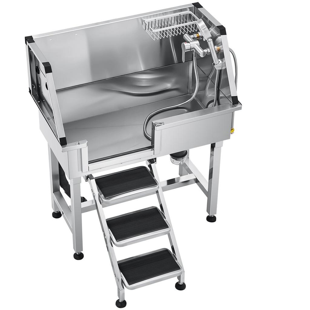 86,4 cm Hundepflege-Badebadewanne Edelstahl mit Treppe Armatur Linke Tür