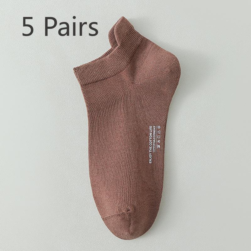 5 Pairs of Men's Spring and Summer Pure Cotton 7A Antibacterial Antiodor and Sweat Absorption Short Tube Ear Lifting Boat Socks