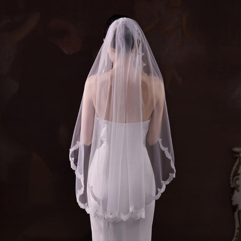 Romance Wedding Veils for Bride Seethrough Sheer Veils Headpiece With Lace Detailing and Hair Comb for Wedding Ceremony