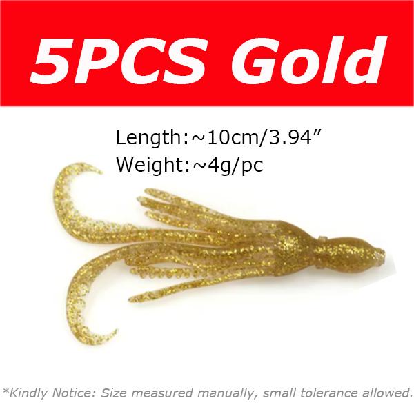 5PCS 10cm/4g Octopus Squid Bait Fluo Saltwater Snapper Fishing Soft Lure TPR Material Kabura Pesca Wobbler Fishing Tackle