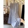 French glossy satin pleated fishtail skirt elegant temperament high waist pleated A-shaped skirt high-end long skirt