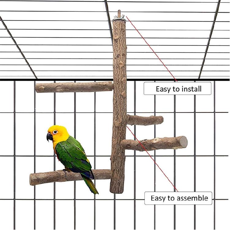 Bird Perch Set Natural Wood Stand Parakeet Toys Multi Branch Bird Cage Accessory