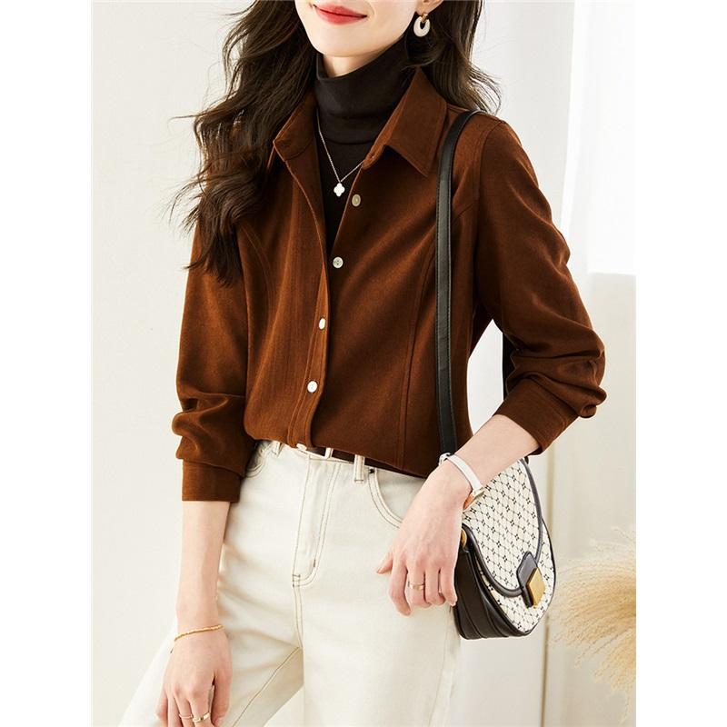 Thick Corduroy Shirt Women's Long-sleeved Winter Port Flavor Retro Loose Top Jacket Bottoming Shirt
