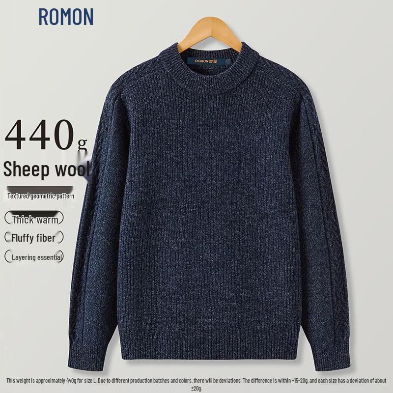 ROMON Men's Thickened Wool Blend Pullover Sweater