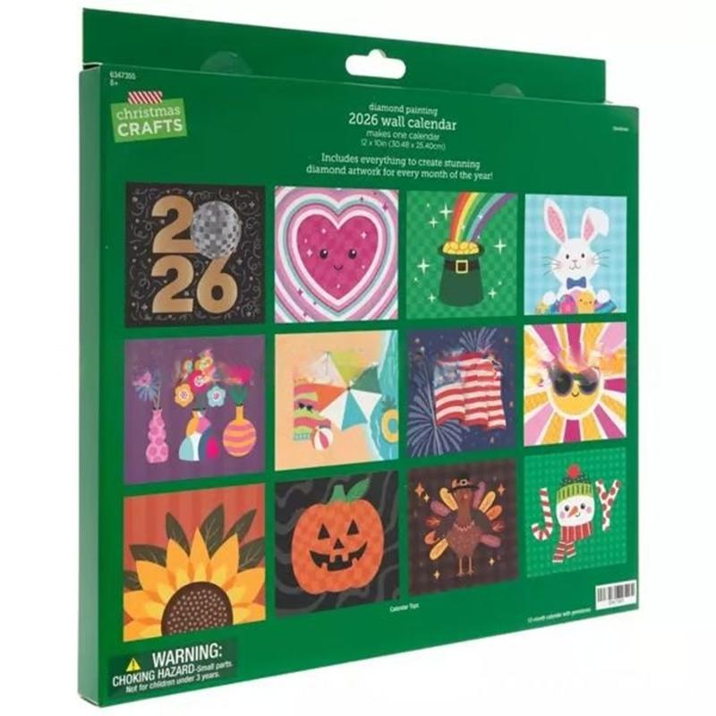 2026 Wall Calendar Diamond Painting Kit 12-Month Flip Wall Calendar With To Do List Christmas Unique Gift for Home Decoration