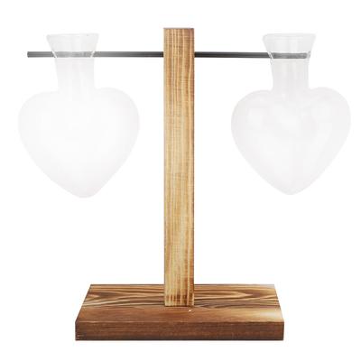 Glasvase mit Holzständer Herz Kugelform Hydrokultur Pflanzenbehälter Tischplatte Schreibtisch Deko