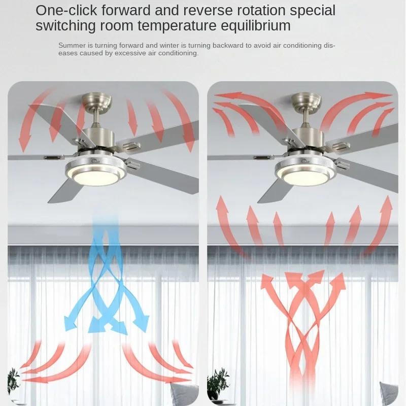 Modern Minimalist Stainless Steel Ceiling Fan Light Living Room Household Integrated Fan Light Remote Dimming Energy-saving