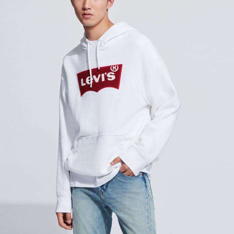 Levis Letter Logo Patch Pullover Hoodie Men Hoodies White 56629-0001