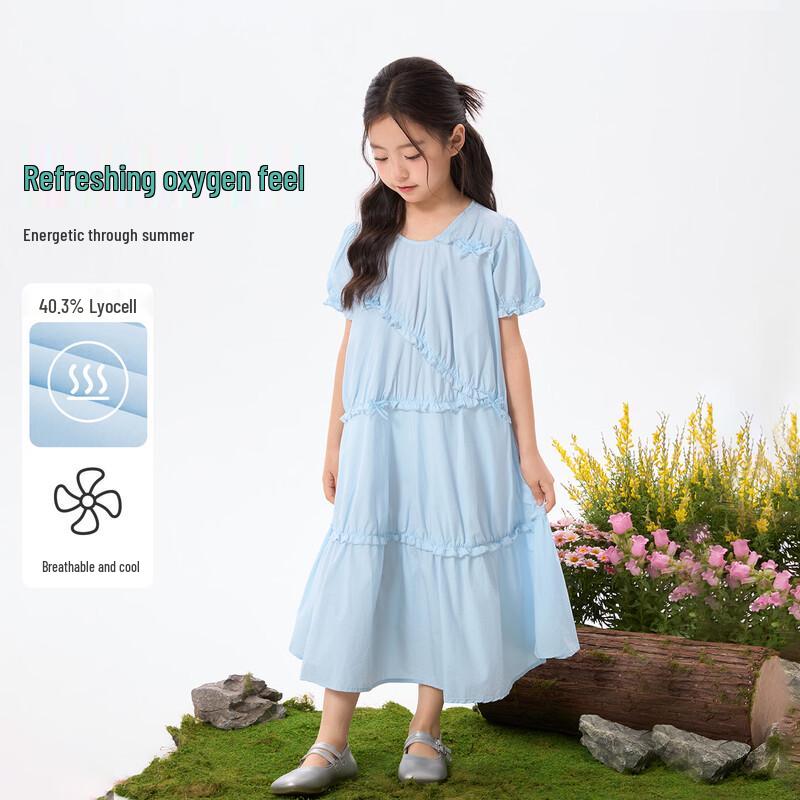 Little Yinman Girls  Bowknot Bubble Sleeve Dress 130