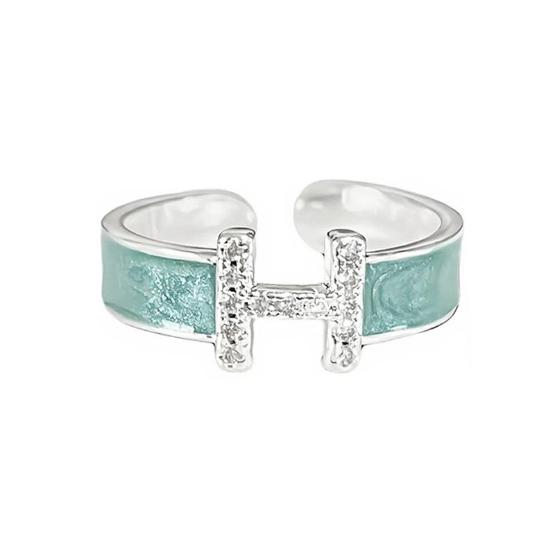 Small Fresh Green Dripping Oil Enamel Open Ring Women'S French Irregular Personality Advanced Ring