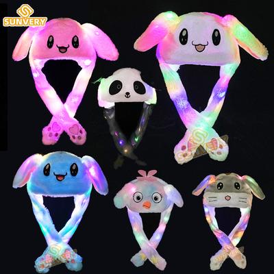 Non-Toxic Jumping Rabbit Hat Plush Ear Funny Glowing Ear Moving Bunny Hat Cosplay Halloween Christmas Party Hat 5-18 Years And Adult