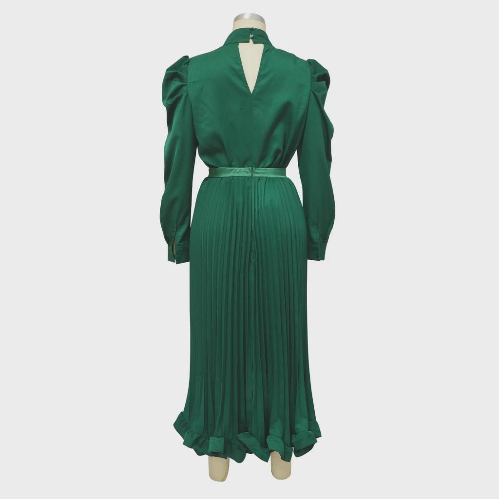 Autumn European & American Puff Sleeve Top with Ruffled Pleated Skirt Set.