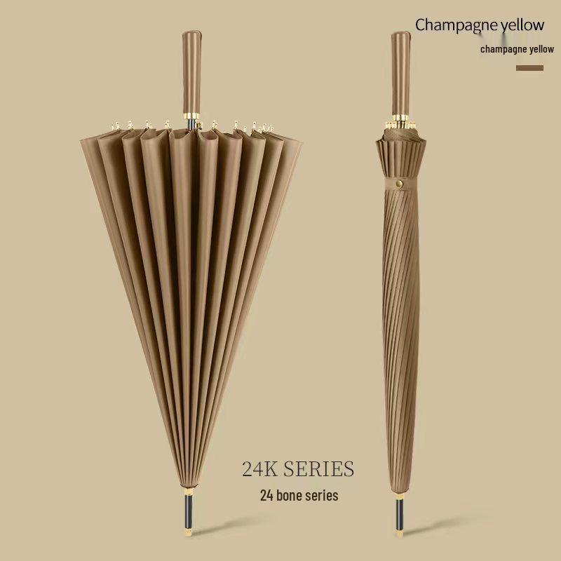 Windproof Solid Color 24-Rib Automatic Business Umbrella - Long Handle Sun and Rain Shield, Ideal for Gifting.