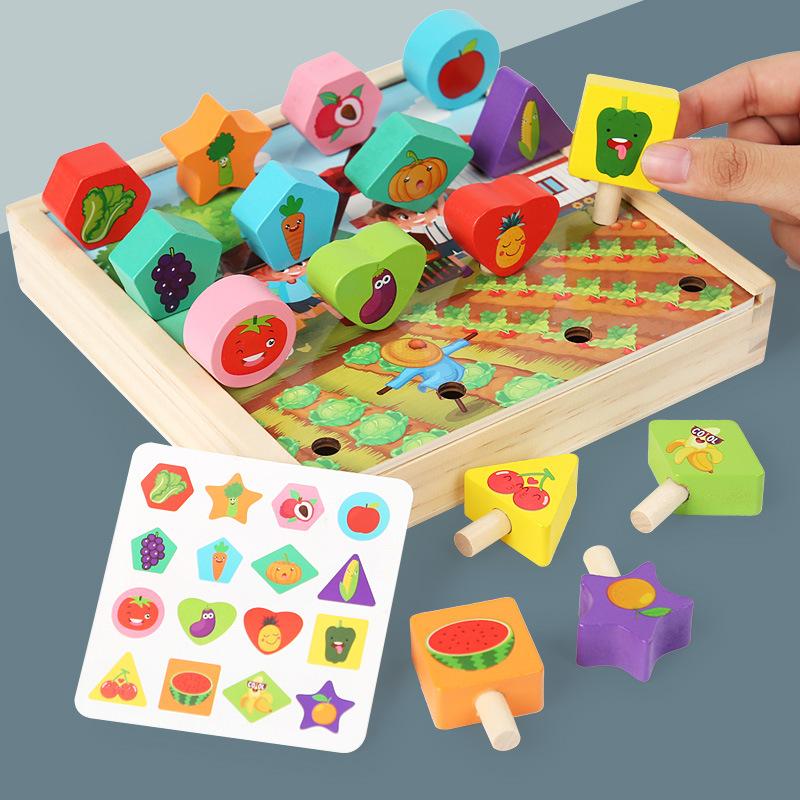 

Children s educational early education fruit and vegetable puzzle game baby shape cognition hand-eye coordination exercise wooden toy