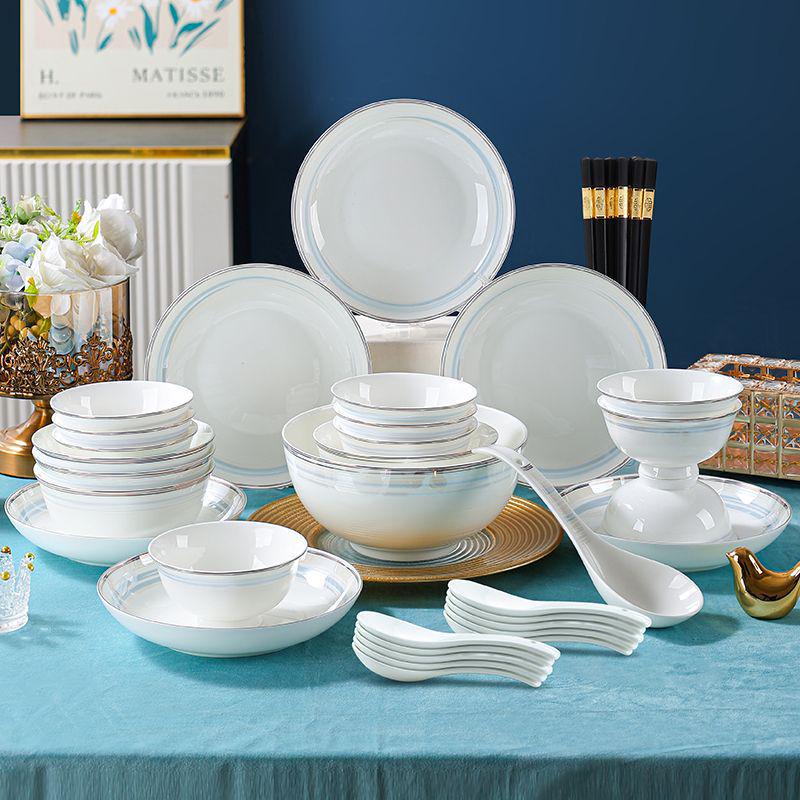 Mengyuan Elegant 42-Piece Bone China Dining Set: Bowls, Plates & Soup Bowls