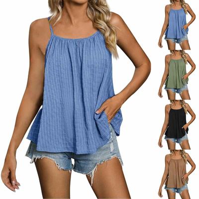 Leisure Women's Top Solid Color Loose Pleated Sleeveless Camisole Vest