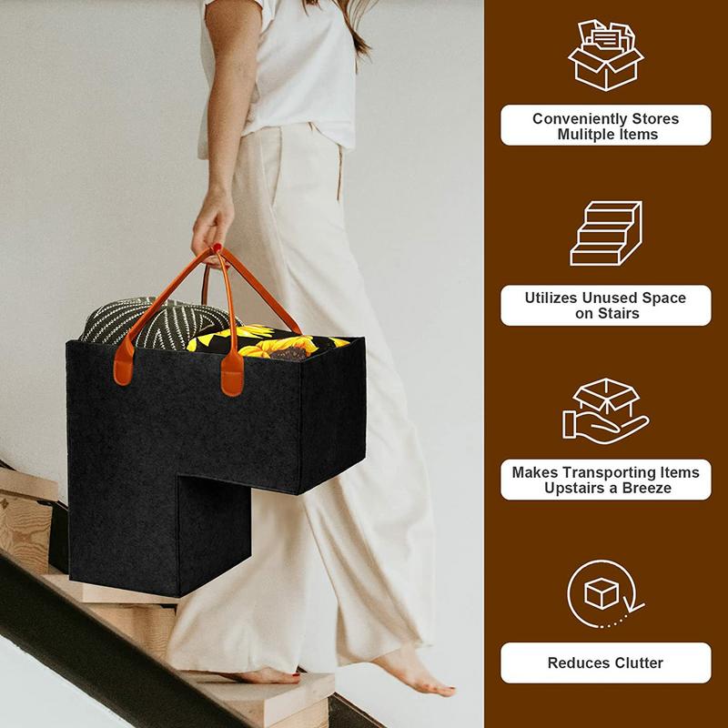Stair Storage Organizer Stair Step Basket Stair Storage Box Staircase Baskets For Storage L-Shape Design 4mm Thick Felt Black