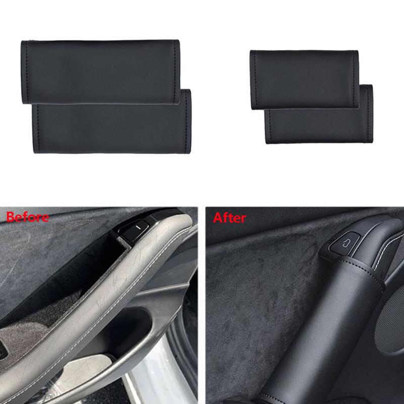 4pcs Car Door Inner Handle Protector Covers For Tesla Model 3/Y 2017- Handle Protective Leather Cover Car Accessories