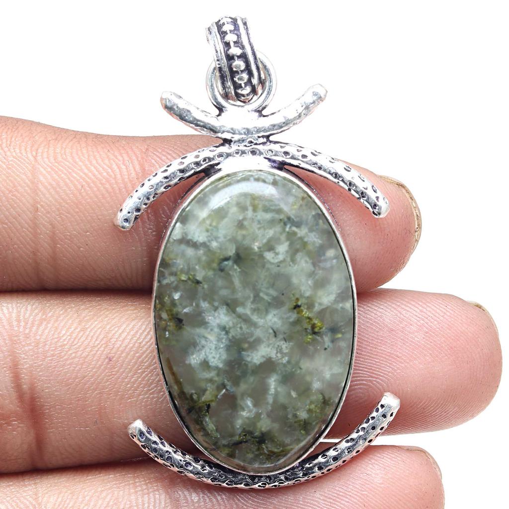 Pendant Prehnite Marlene Gemstone Handmade Gift For Her Silver Jewelry 2"