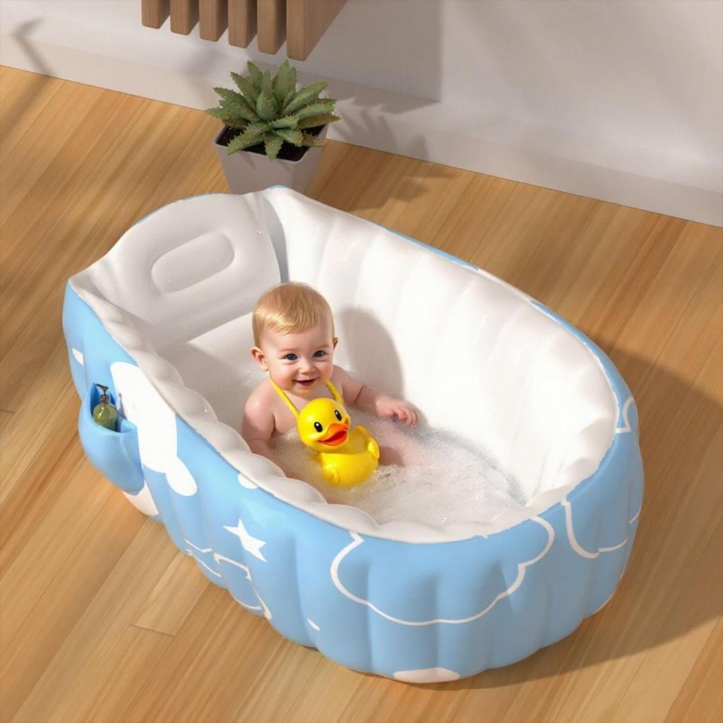 Foldable PVC Baby Bath Tub for 0-8 Years Old Kids Portable Indoor Outdoor Bathtub with Seat for Newborn to Toddler
