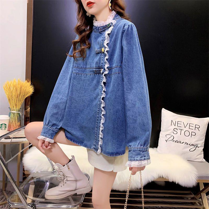 

Женская свободная джинсовая куртка Design Sense - Модный шикарный топ осени/зимы 2025 S (80-95 jin) джинсовый синий