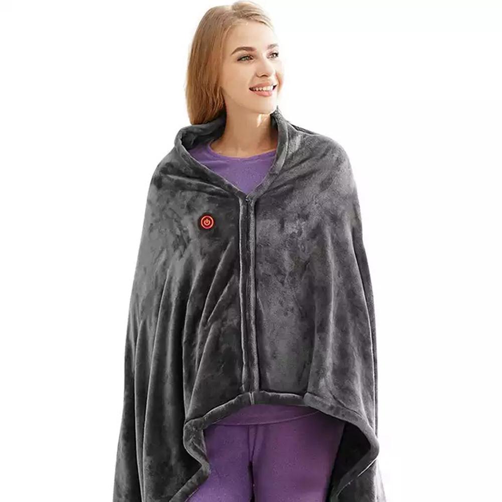 Electric Heating Blanket USB Charging Heated Shawl 3 Heaed Level Coral Fleece Plush Winter Warm Shawl for Outdoor Home 150x80cm