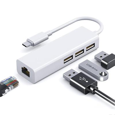 USB C To LAN USB C Wired LAN USB To Powered USB No Driver Plug and Compatible with Mac Adapter, 4-in-1 Hub, Adapter, 2.0 RJ45, 10/100Mbps, USB-C Port,