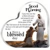 2D Platt, "God Morgon Välsignelse" Akryl Hjärtformad Kristet Gåva Skrivbordsdekoration Plakett, Lämplig för väggdekoration, veranda, rum, villa, acce