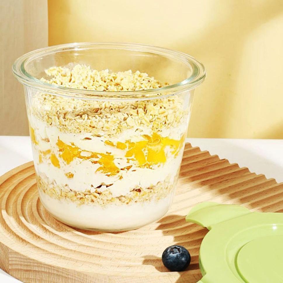 Overnight Oatmeal Mug Glass Breakfast Mug Portable With Lid Microwaveable Fruit Salad Bowl Soup Yogurt Cups