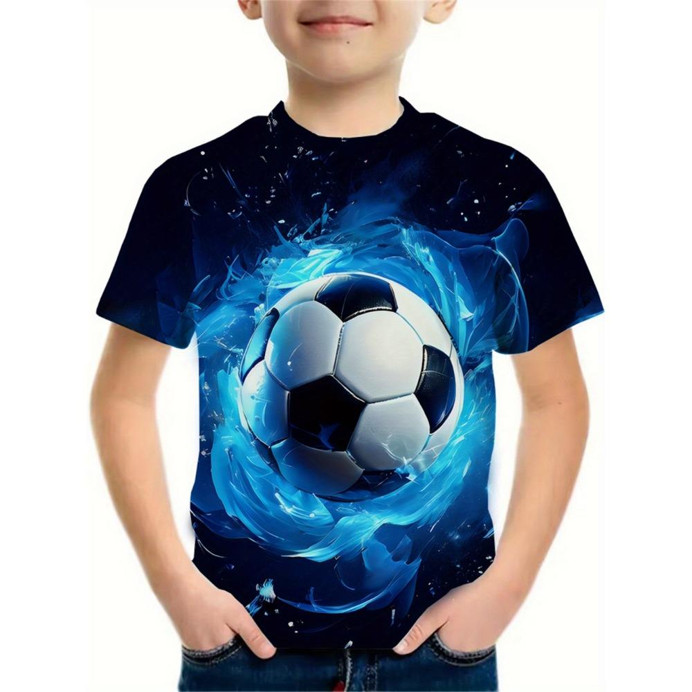 Summer Children's Clothing Boy Fashion Versatile Football Pattern Print T-Shirt for Boys Casual Street Short Sleeve Boys Clothes