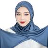 Comfortable Beaded Muslim Hijab Solid Color Full Cover Turkish Head Wrap Scarf Arabic Hijab Hat