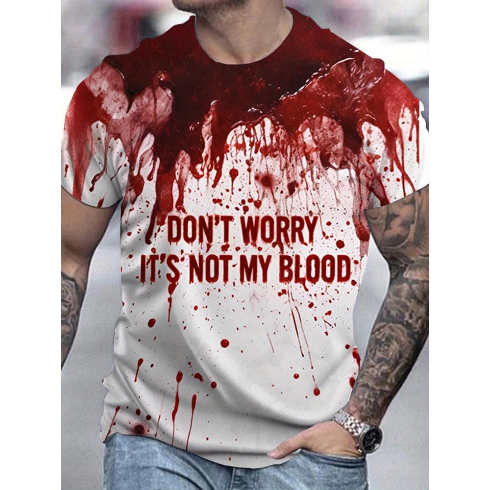 Sommer Briefe Blutiges Muster Gedruckt Herren Kurzarm Rundhals T-Shirt Atmungsaktiv Leicht Party Oberteil Damen T-Shirts Kleidung