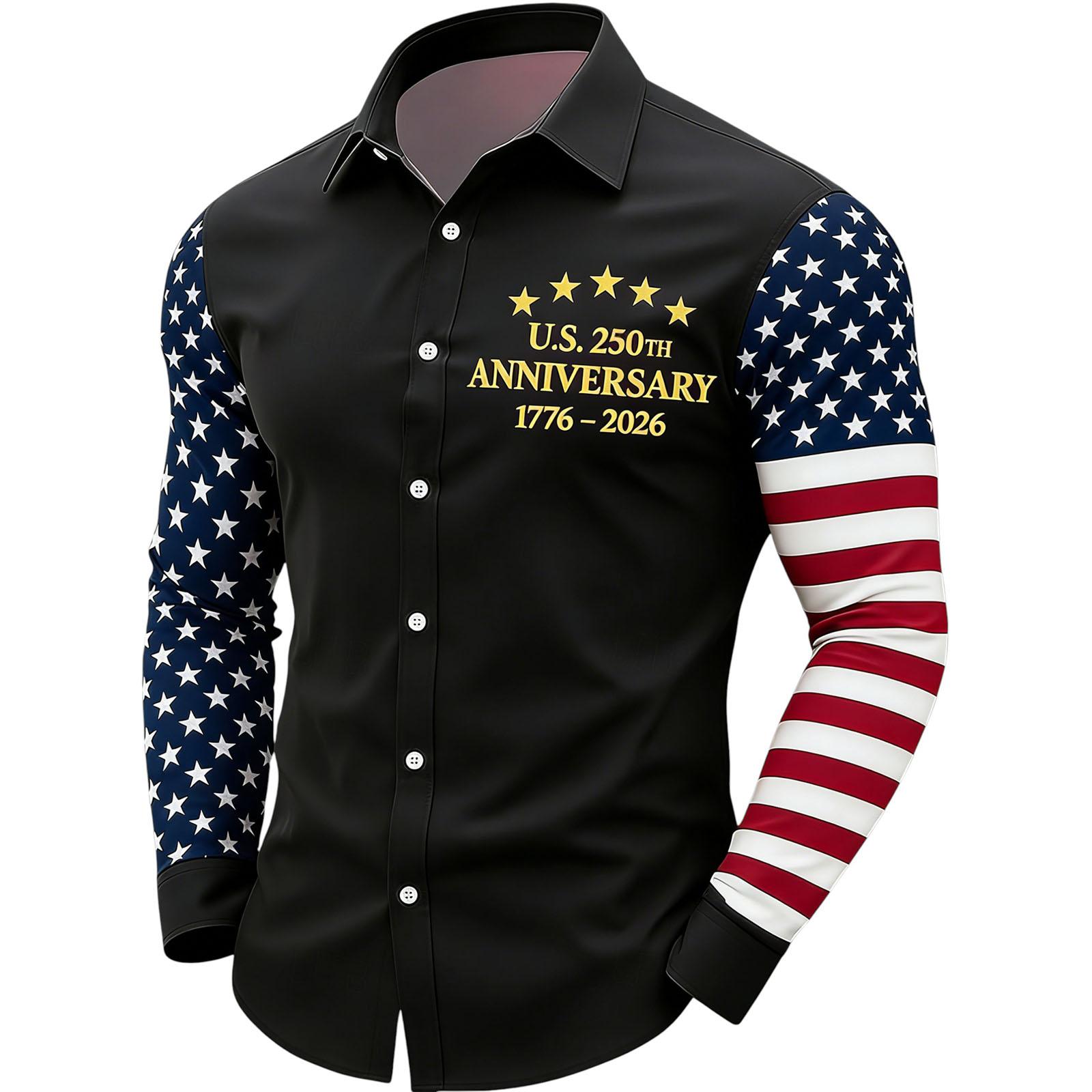 Flag Button Up Shirt Men 250 Anniversary Usa Button Shirt Mens Patriotic Button Down Shirts Men S Independence Day Button-Down Shirt L
