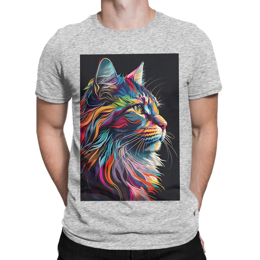 Splash Maine coon Colorful Art Novelty 100 Cotton TShirt maine coon Tops Tees For Unisex