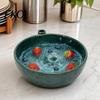 Ceramic Fruit Bowl Self Rinsing Wash Bowl, with Hollow Drain Holes, Swirl-Flow Berry Non-slip Countertop Washing Rinse for Kitchen Counter