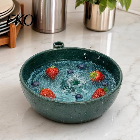 Ceramic Fruit Bowl Self Rinsing Wash Bowl, with Hollow Drain Holes, Swirl-Flow Berry Non-slip Countertop Washing Rinse for Kitchen Counter