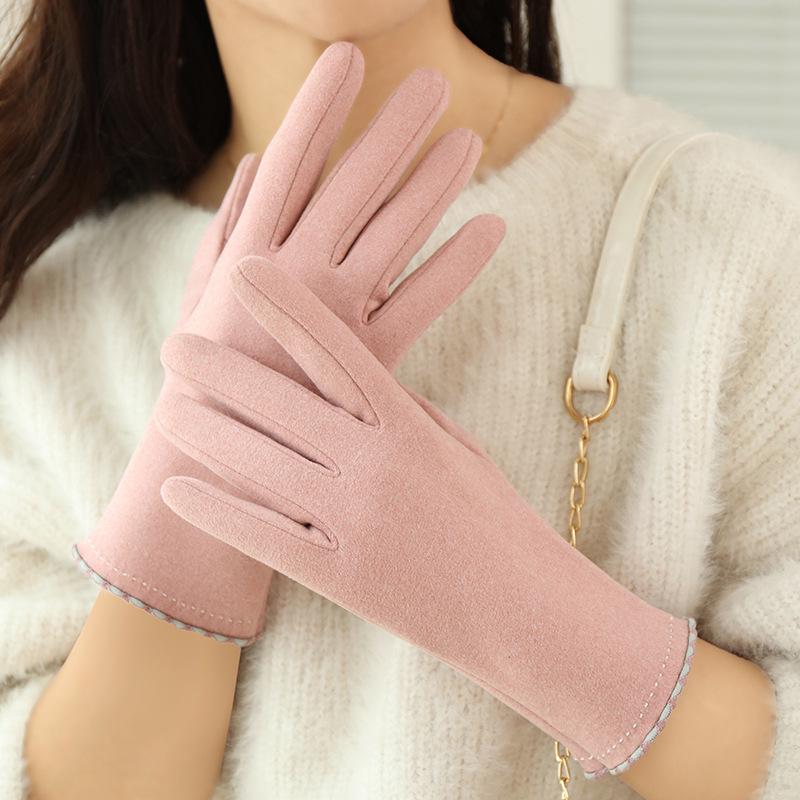 Women's Winter Velvet-Lined Cute Korean Style Touchscreen Gloves for Driving, Cycling, Skiing