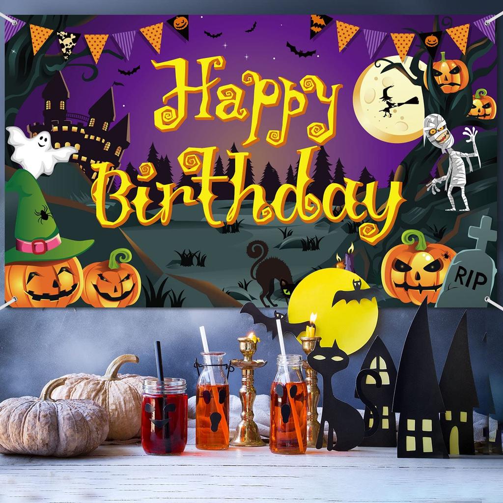 478. Halloween Birthday Backdrop Happy Large, Random color