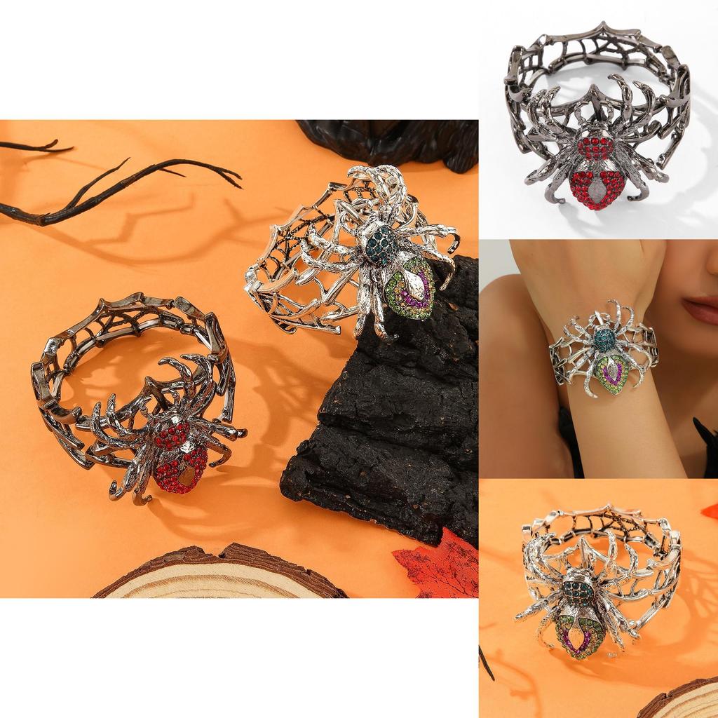 Halloween Punk Alloy Spider Bracelet With Rhinestones For Party Decor