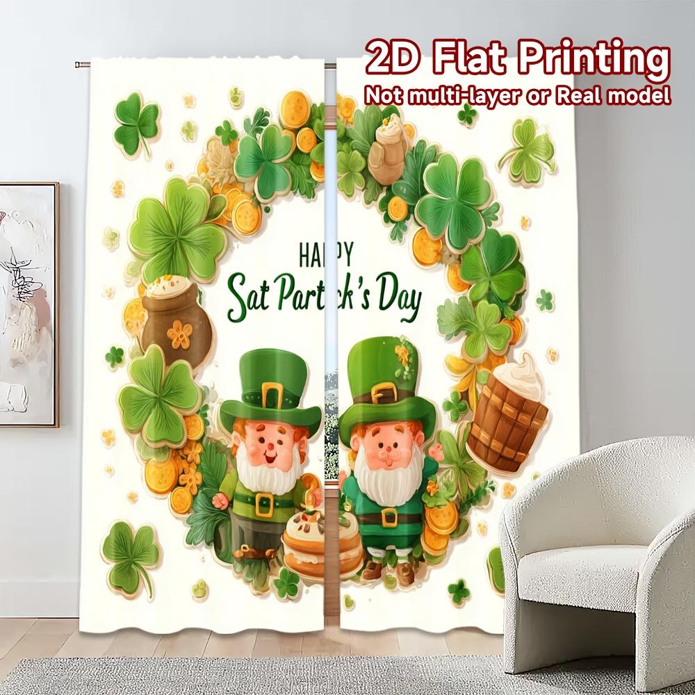 2pcs, 2D FLAT PRINTING Curtains (Without Rod) StPatricksVibes Print Modern Curtains 100% Polyester Curtains Gifts Ldeal for