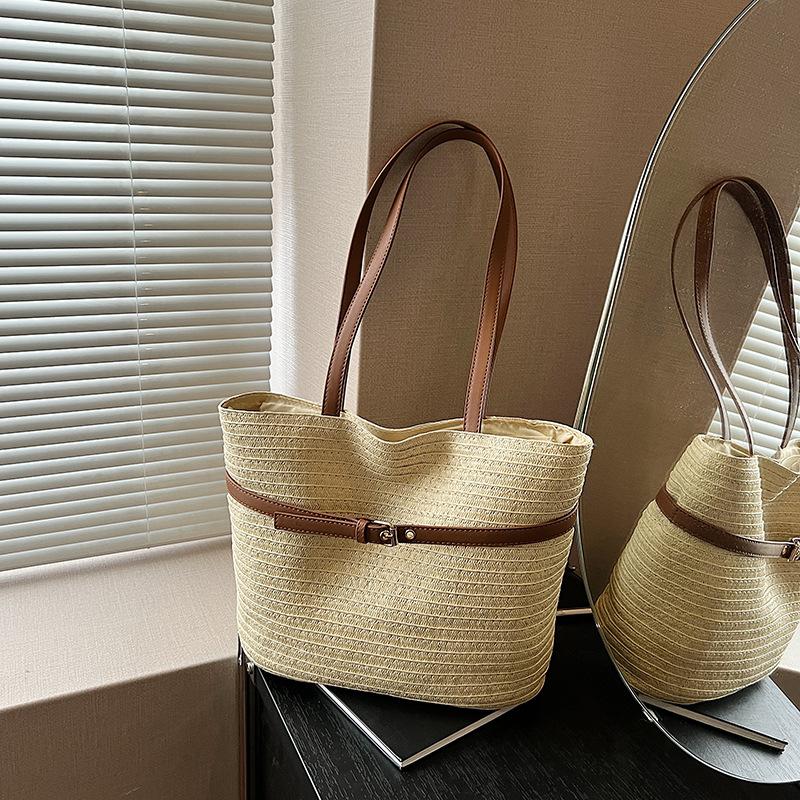 

Женская сумка-тоут большой вместимости 2025 новая летняя плетеная соломенная сумка для отдыха на море, пляжная сумка белый