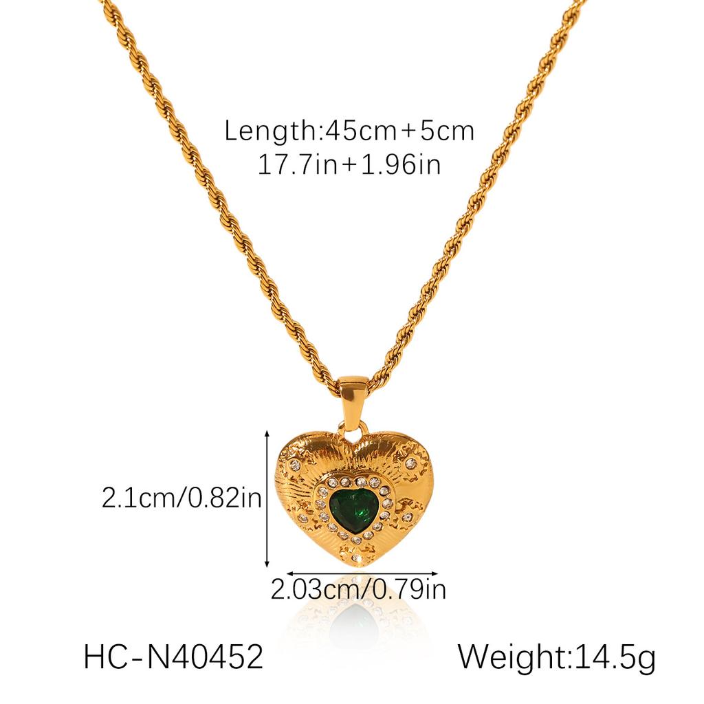 Zirconia Inlaid Heart Pendant Collarbone Necklace Titanium Steel Gold Tone Elegant Women's Chain