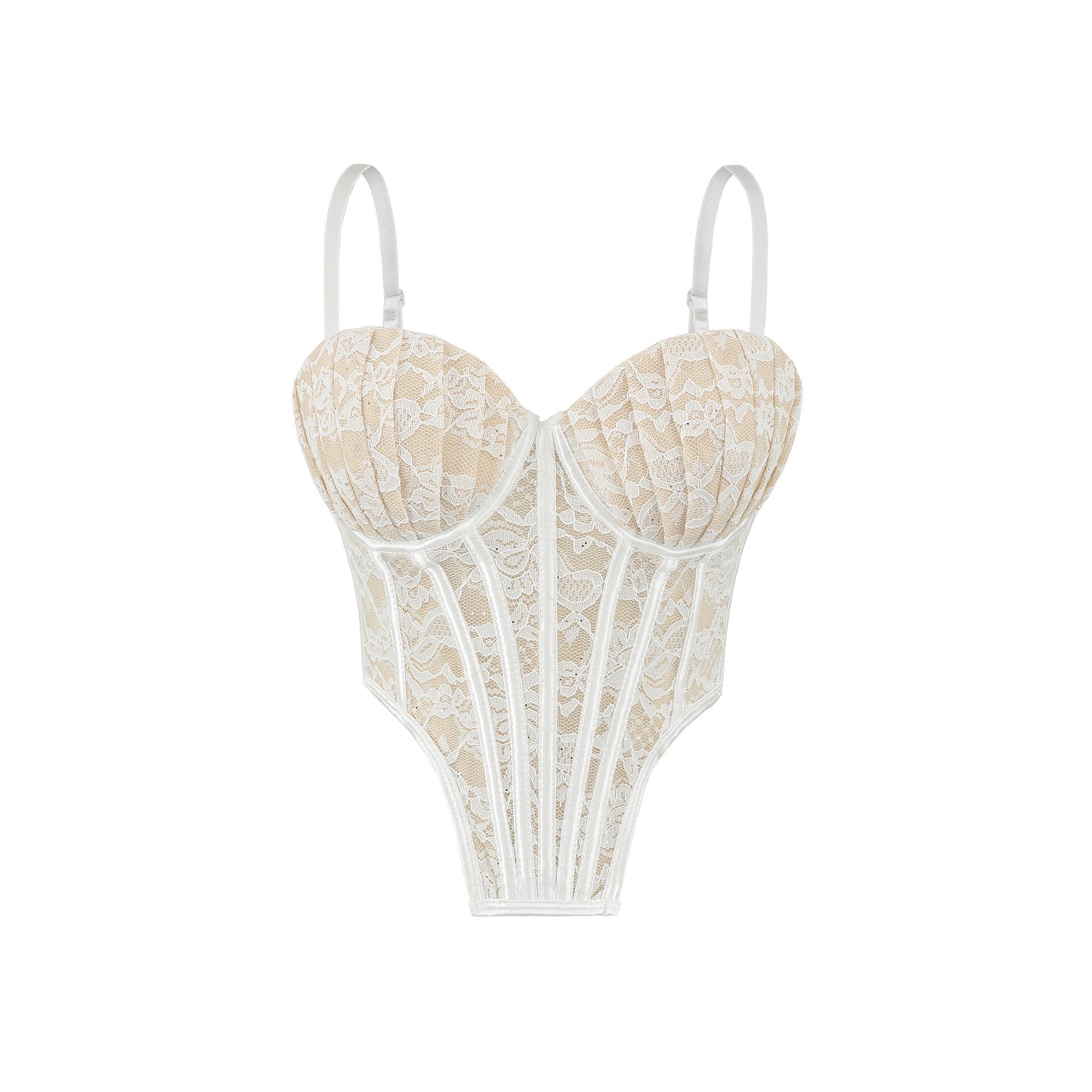 Elegant Lace Mesh Fishbone Spliced Sleeveless Camisole Crop Top for Women One Size абрикосовый
