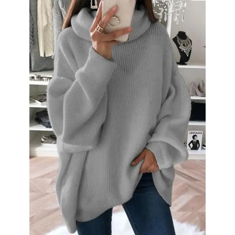 Solid Color High Neck Long Sleeve Mid-Length Sweater Top