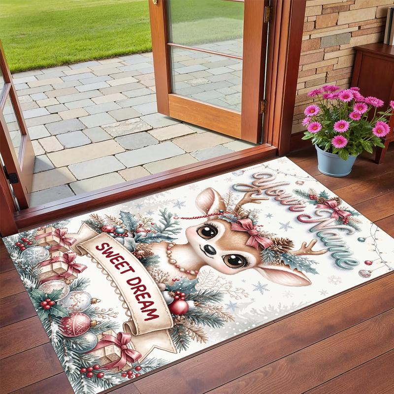 Christmas Custom Name Printed Square Area Rug Soft Non Slip Floor Carpet For Bedroom Holiday Gift