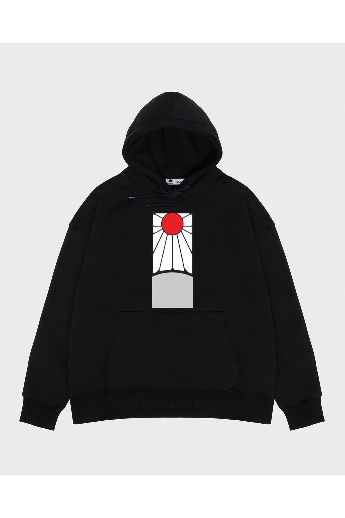 

Unisex Siyah Kapşonlu Sweatshirt Demon Slayer s Rising Sun