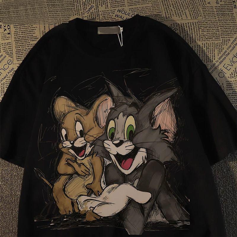 Potištěné tričko Tom a Jerry Pánské Dámské Letní Móda Ležérní Košile s Krátkým Rukávem Pohodlné Pánské Dámské Oblečení