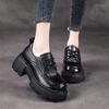 The First Layer of Cowhide Loafers Women's Autumn 2025 New Leather Muffin Thick-soled Retro Lace-up Women's Single Shoes