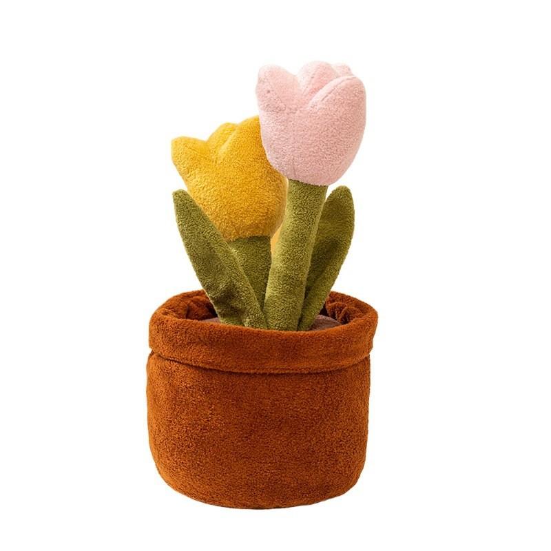 Tulips Roses Peach Blossoms Lotus Flowers Plush Potted Plant Toy For Kids Gift